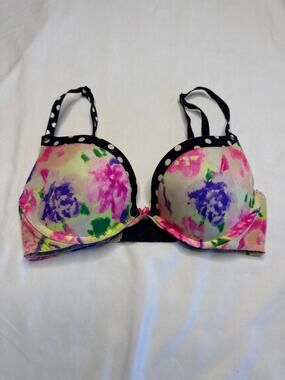 Victoria's Secret Pink Campus Push-Up Bra 32C Pink Polka Dot Floral